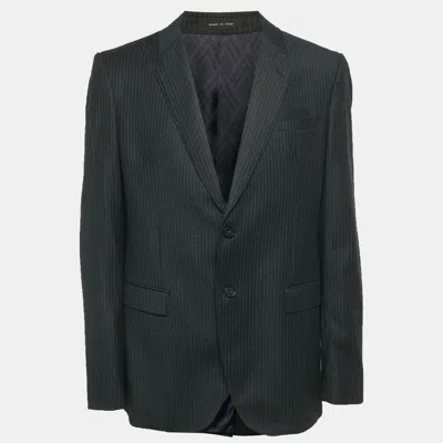 Pre-owned Emporio Armani Charcoal Grey Pinstripe Wool Blazer Xxxl In Gray