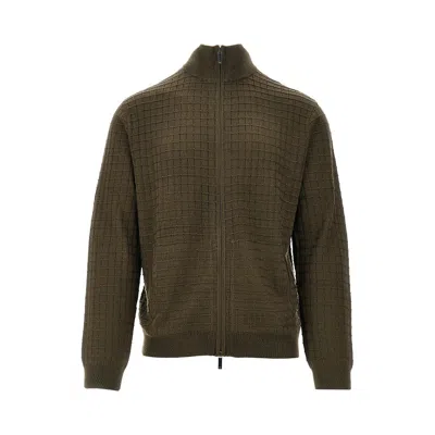 Emporio Armani Check Effect Wool-blend Cardigan In Green
