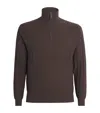 Emporio Armani Check-knit Quarter-zip Sweater In Brown