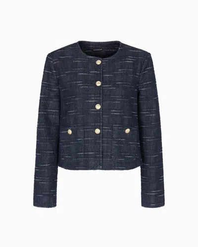 Emporio Armani Check Motif Jacquard Denim Jacket In Blue