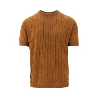 Emporio Armani Check Motif Knitted T-shirt In Brown
