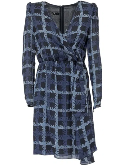 Emporio Armani Check-pattern Dress In Blue