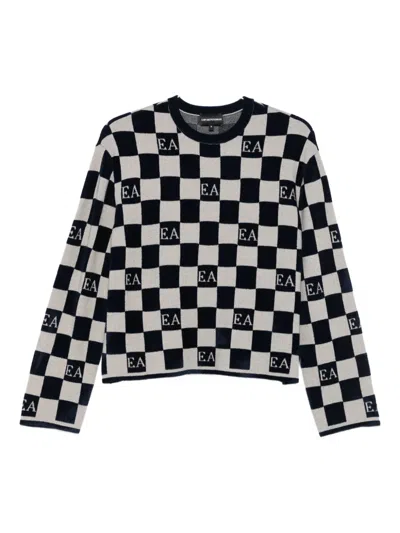 EMPORIO ARMANI CHECK-PATTERN LOGO SWEATER