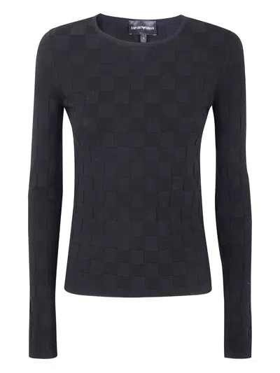 EMPORIO ARMANI CHECK-PATTERN LONG-SLEEVE SWEATER
