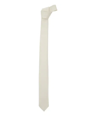 Emporio Armani White Classic Tie With All-over Check Motif In Silk Man In Neutral