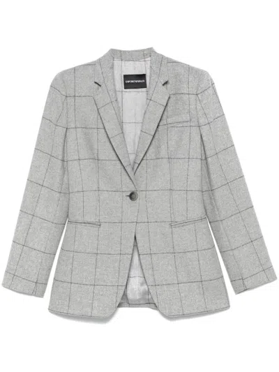 Emporio Armani Checked Blazer In Grey