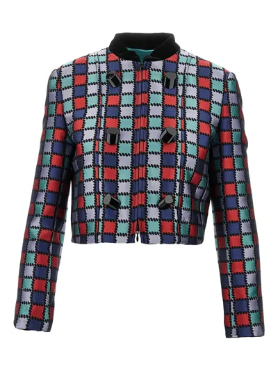 Emporio Armani Jacquard Wool-blend Jacket In Multi