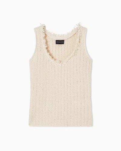 Emporio Armani Checked-effect Knit Top In White