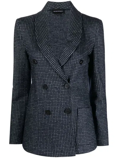 Emporio Armani Checked Pattern Double Breasted Blazer In Nero