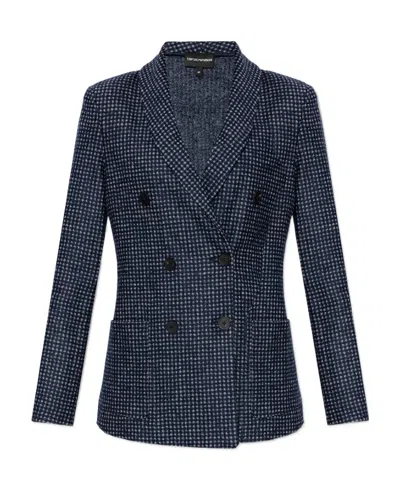 Emporio Armani Wool Blend Double-breasted Blazer Jacket In Black