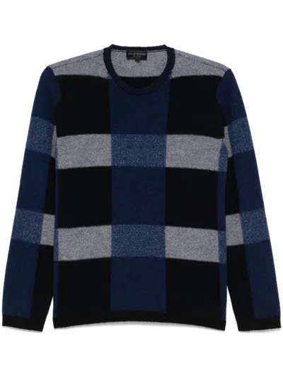 Emporio Armani Checked Sweater In Blue