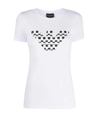 Emporio Armani Checker Print Logo T-shirt In White