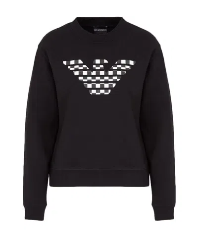 Emporio Armani Checkerboard Logo Sweatshirt In Black