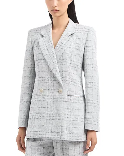 EMPORIO ARMANI LINEN CHECK PATTERN DOUBLE BREASTED BLAZER JACKET