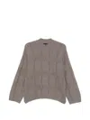 Emporio Armani Check-pattern Cable-knit Sweater In Gray