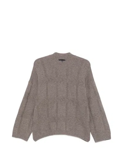 Emporio Armani Check-pattern Cable-knit Sweater In Gray