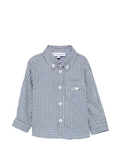 Emporio Armani Babies' Check-pattern Logo-embroidered Shirt In Blue