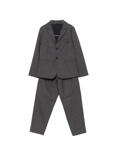 Emporio Armani Kids' Check-pattern Tracksuit In Grey