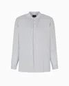 Emporio Armani Garment Dyed Linen Guru Collar Regular Fit Button Down Shirt In Gray