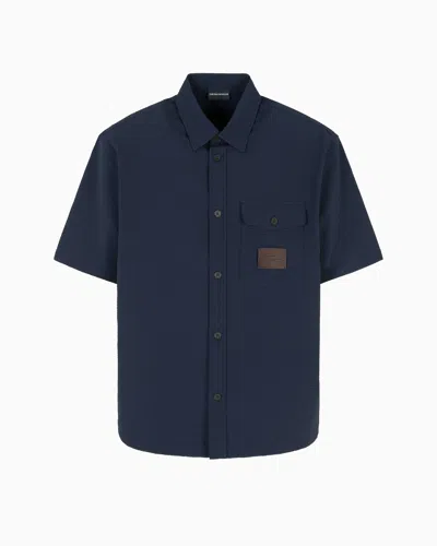 Emporio Armani Patch-pocket Short-sleeve Shirt In Blue