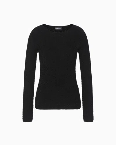 Emporio Armani Chenille Jumper With Embossed Irregular Chevron Motif In Black