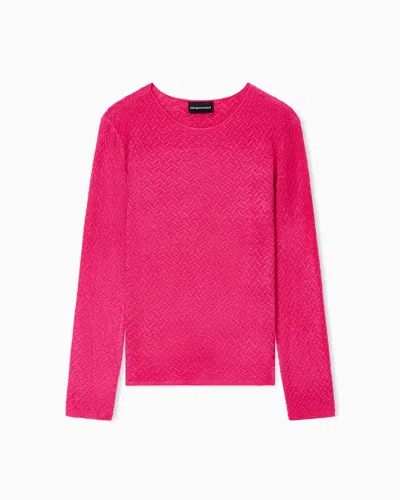 Emporio Armani Chenille Jumper With Embossed Irregular Chevron Motif In Pink