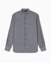 Emporio Armani Chenille Shirt With A Guru Collar With A Striped Motif In Black