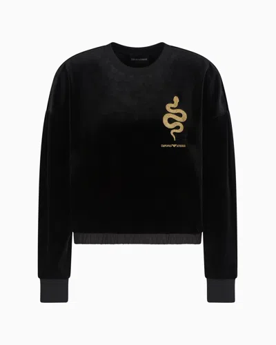 Emporio Armani Chenille Sweatshirt With Lunar New Year Embroidery In Black