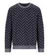 Emporio Armani Official Store Icon Virgin-wool Jumper With Two-tone Jacquard Chevron Motif In Blue