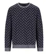 Emporio Armani Official Store Icon Virgin-wool Jumper With Two-tone Jacquard Chevron Motif In Blue