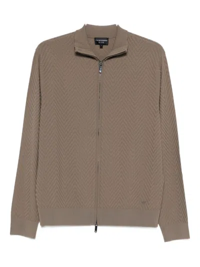Emporio Armani Chevron Cardigan In Brown