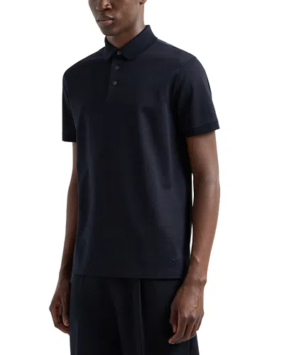 Emporio Armani Chevron Jacquard Polo Shirt In Blue