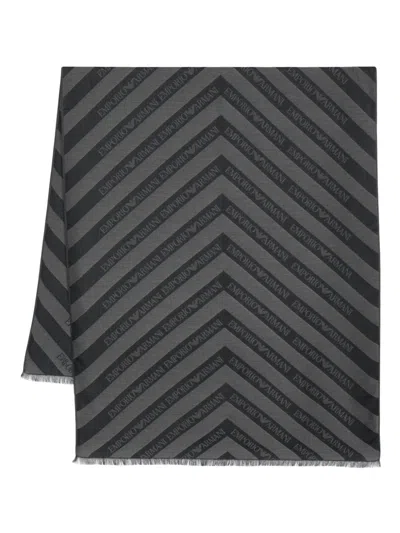 Emporio Armani Chevron-jacquard Scarf In Grey