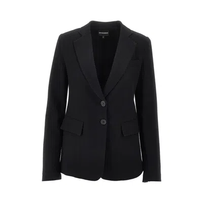 Emporio Armani Single-breasted Jacket In Stretch Jersey With A Chevron Motif In Black
