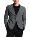 Emporio Armani Chevron Motif Knit Effect Wool Regular Fit Blazer In Gray