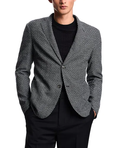 Emporio Armani Chevron Motif Knit Effect Wool Regular Fit Blazer In Gray