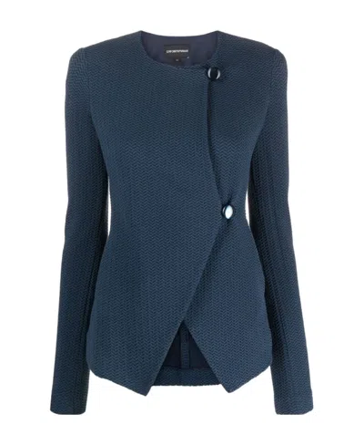 Emporio Armani Chevron-pattern Button-fastening Blazer In Blue