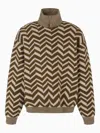 Emporio Armani Chevron-pattern High-neck Sweater In Brown