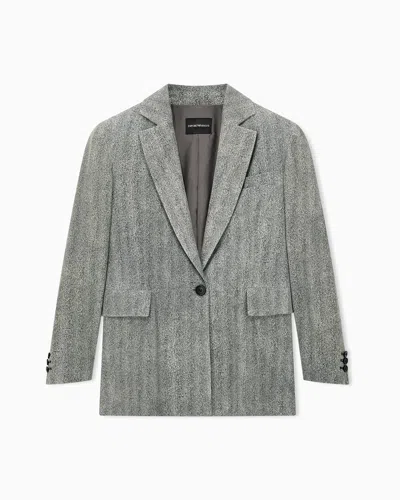 Emporio Armani Chevron Print Goat Suede Blazer Signature Capsule In Two-tone