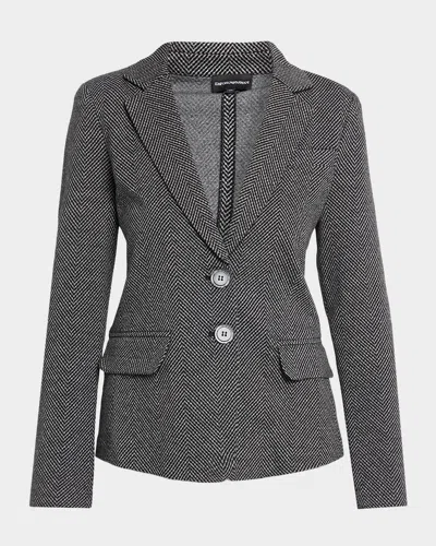 Emporio Armani Chevron Single-breasted Blazer In Gray
