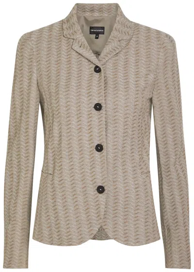 Emporio Armani Chevron-knit Cotton-blend Jacket In Brown
