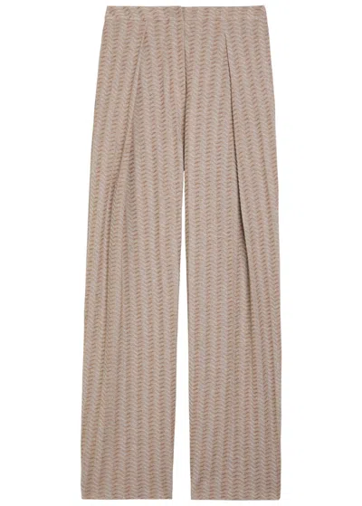 Emporio Armani Chevron-knit Straight-leg Cotton-blend Trousers In Brown