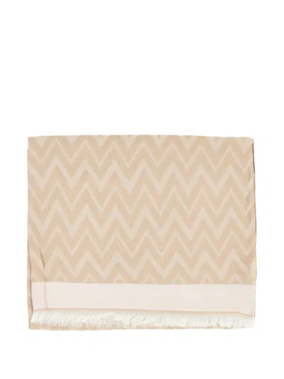 Emporio Armani Viscose-blend Scarf With Chevron Motif In Neutral