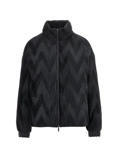 EMPORIO ARMANI CHEVRON-PLEATED HIGH-NECK PUFFER JACKET