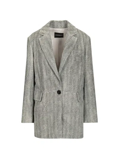 Emporio Armani Chevron-print Leather Blazer In Gray