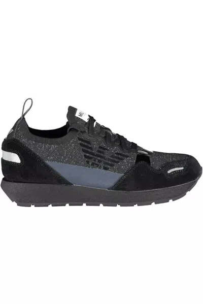 Emporio Armani Chic Contrasting Lace-up Trainers In Black