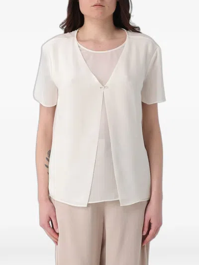 Emporio Armani Chiffon-panel Short-sleeve Top In White