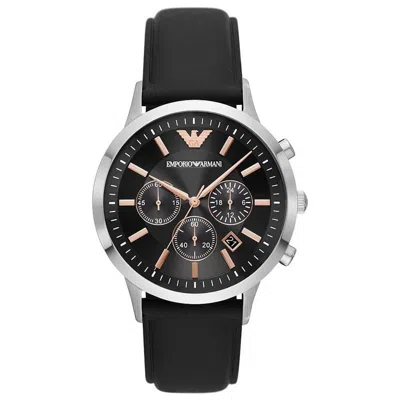 Emporio Armani Chronograph Black Leather Mens Watch