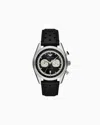 Emporio Armani Chronograph Black Leather Watch In Multicoloured