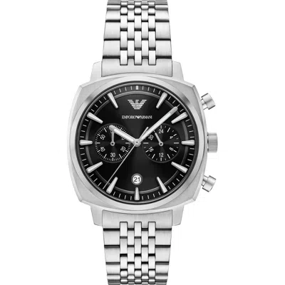 Emporio Armani Chronograph Bracelet Watch, 40mm In Silver/black Dial